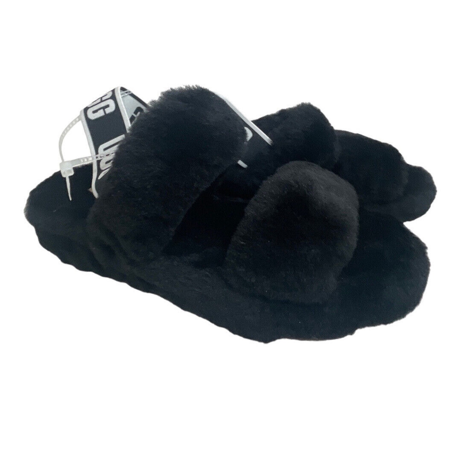 NEW Authentic UGG Brand Women's Oh Yeah Slide Fluffy Soft Slippers Shoes Black