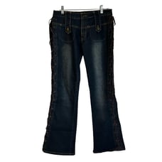 Vintage Lace Up Sides Denim Jeans Y2K 90S Baodong Bodo Boho Button Flap Size L