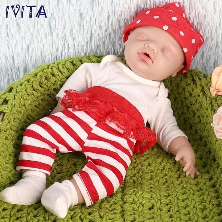 IVITA Cute 12 Sleeping Girl Newborn Lifelike Full Silicone Reborn Baby Doll