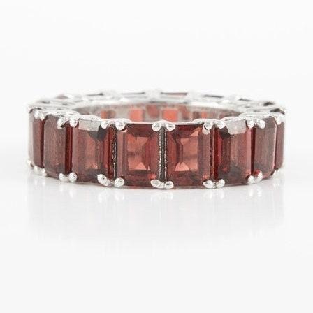 14.20Ct Natural Emerald Cut Red Garnet Eternity Ring Band 14k White Gold