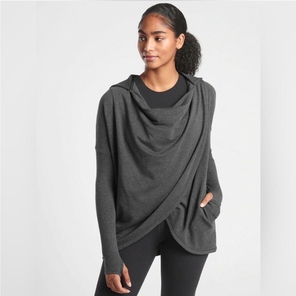 Athleta Purana Wrap Sweatshirt Charcoal Heather Gray Super Soft and Cozy Medium