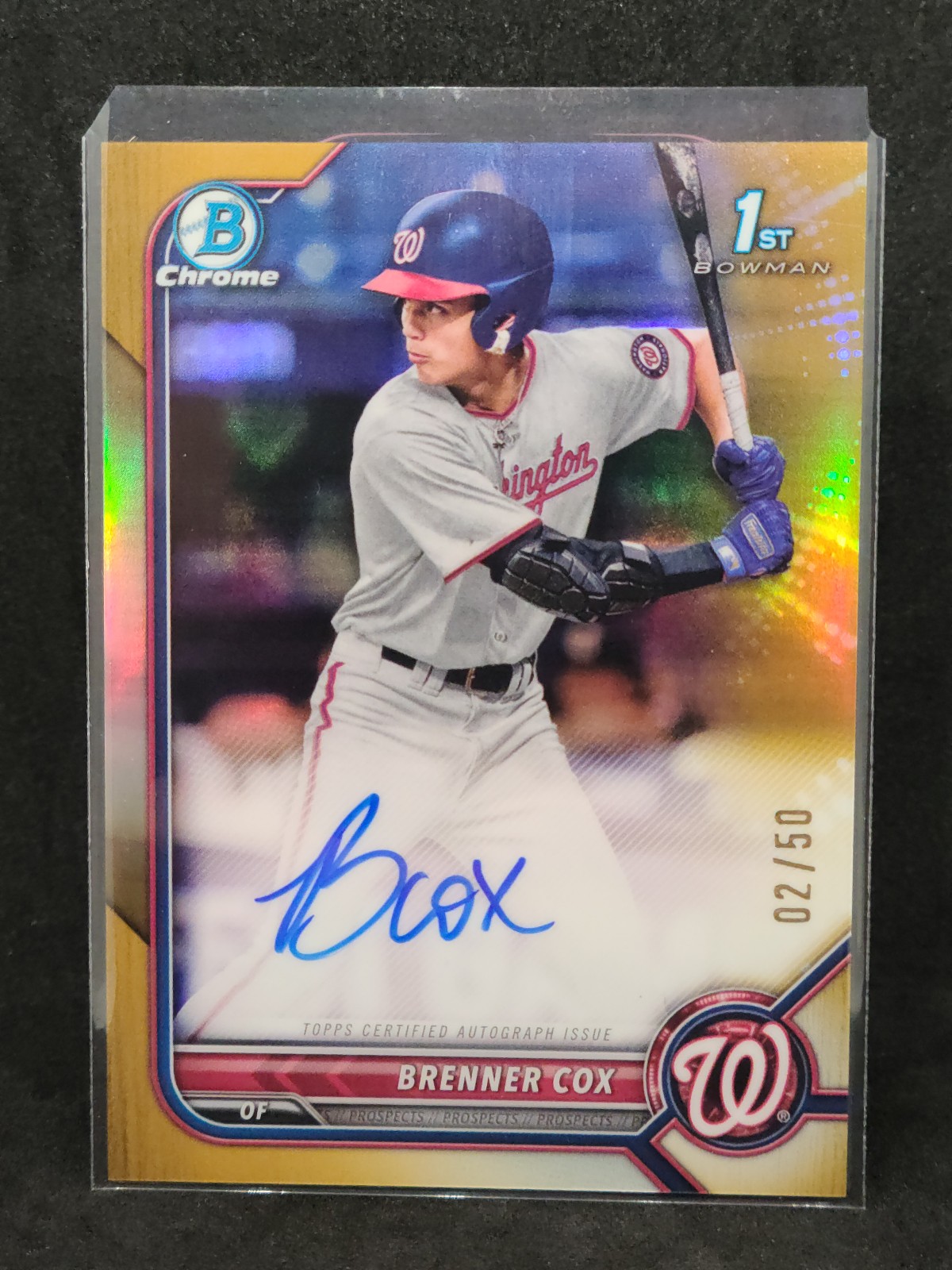 2022 1st Bowman Draft Chrome Gold Refractor /50 Brenner Cox SP Auto.