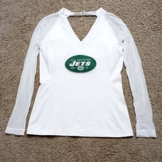 All Sport Couture NFL New York Jets V-Neck Sheer Sleeve Top Women -A