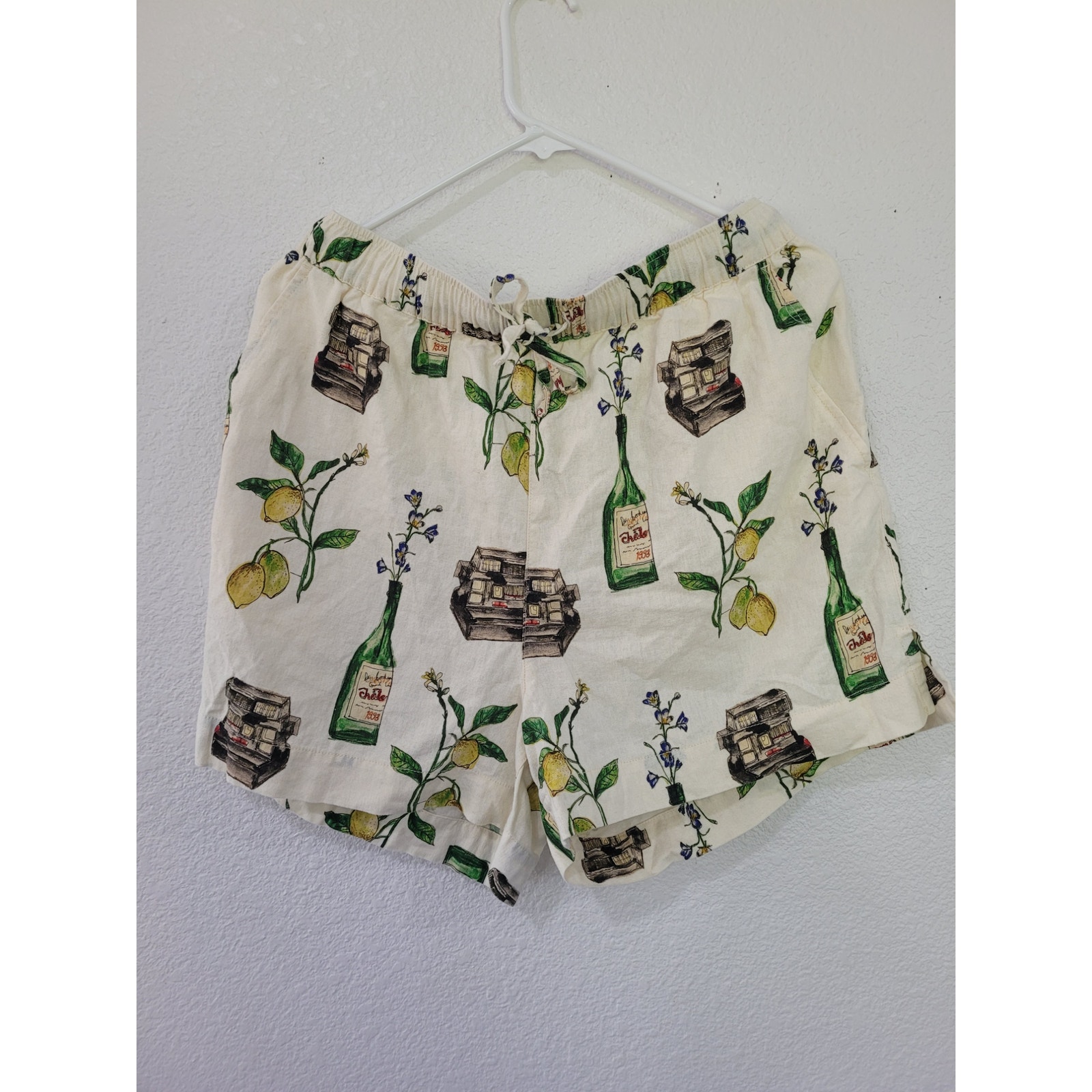 Topshop Still Life Graphic Linen Shorts in Ecru size 10 #P3