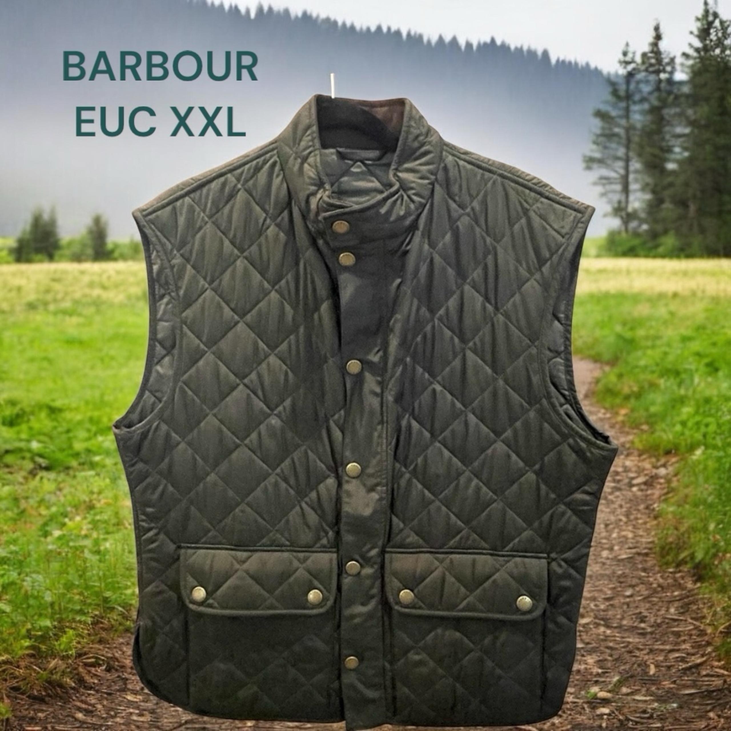 BARBOUR MENS XXL LOWERDALE GILET GREEN VEST FULL ZIP W/2 PULLS & STORM FLAP EUC
