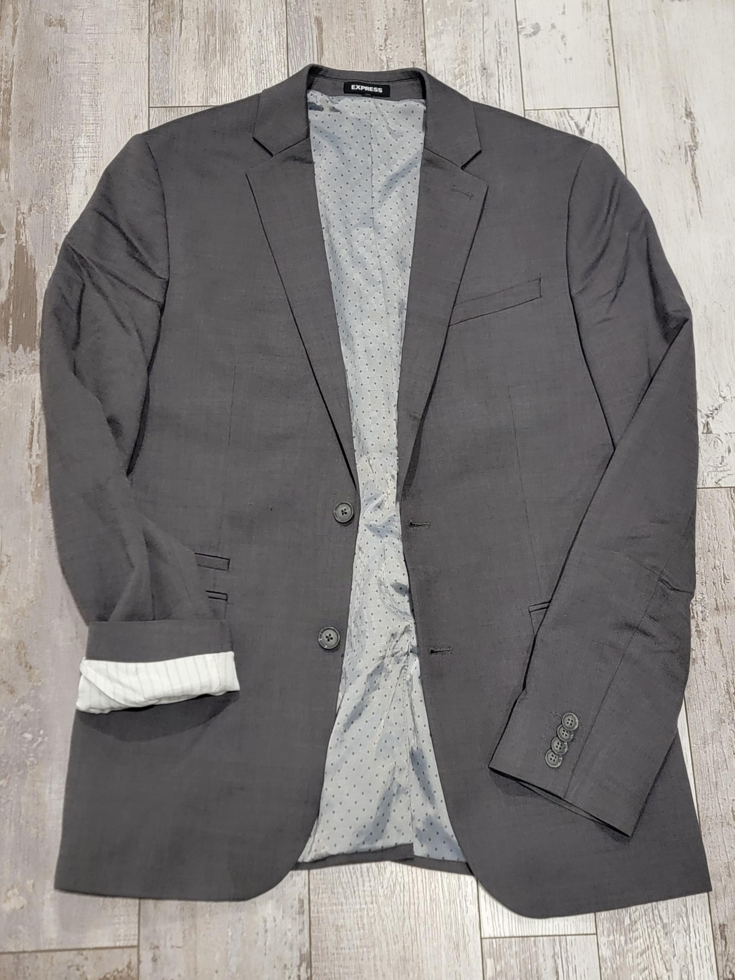 38L Men's Express Blazer Gray Slim Stretch Fit Wool Blend 2 Button Sport Coat