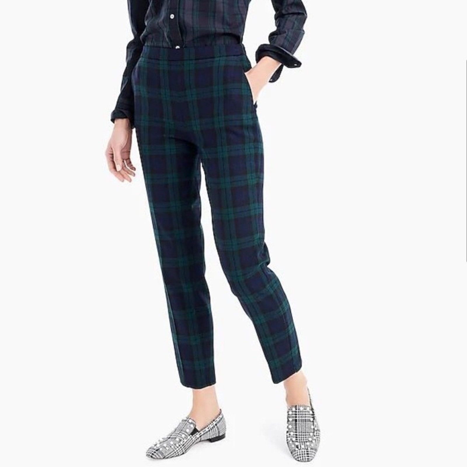 J. Crew Blackwatch Plaid Martie Pants in Blue/Green Plaid.