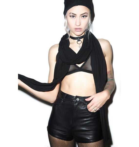 Black Blwck Scale Thug 4 Life Zip Up Slit Soft Genuine Leather Shorts Sz 24 NWOT