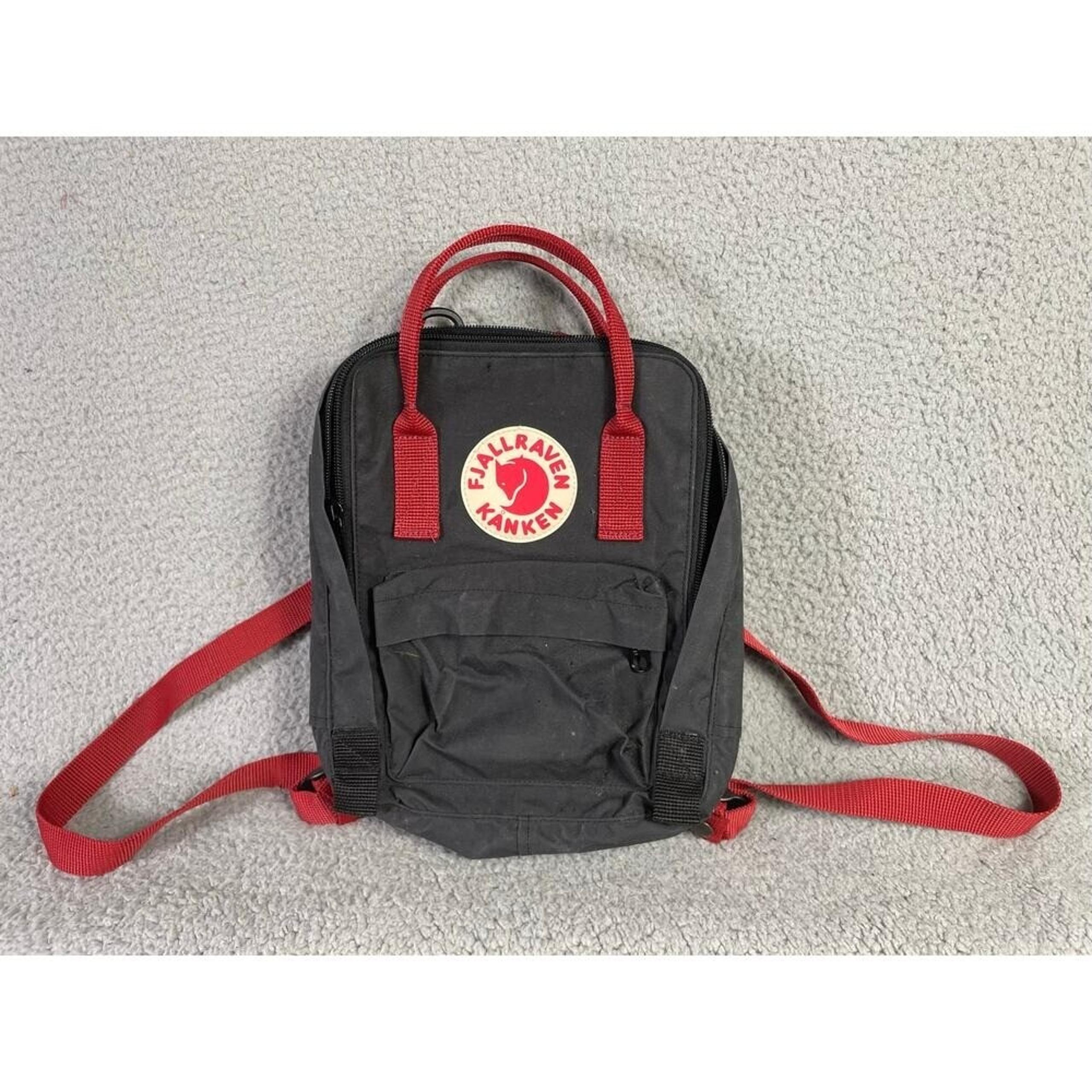 Fjällräven Kånken Mini Backpack Black Red Straps Sweden Outdoor Travel Bag