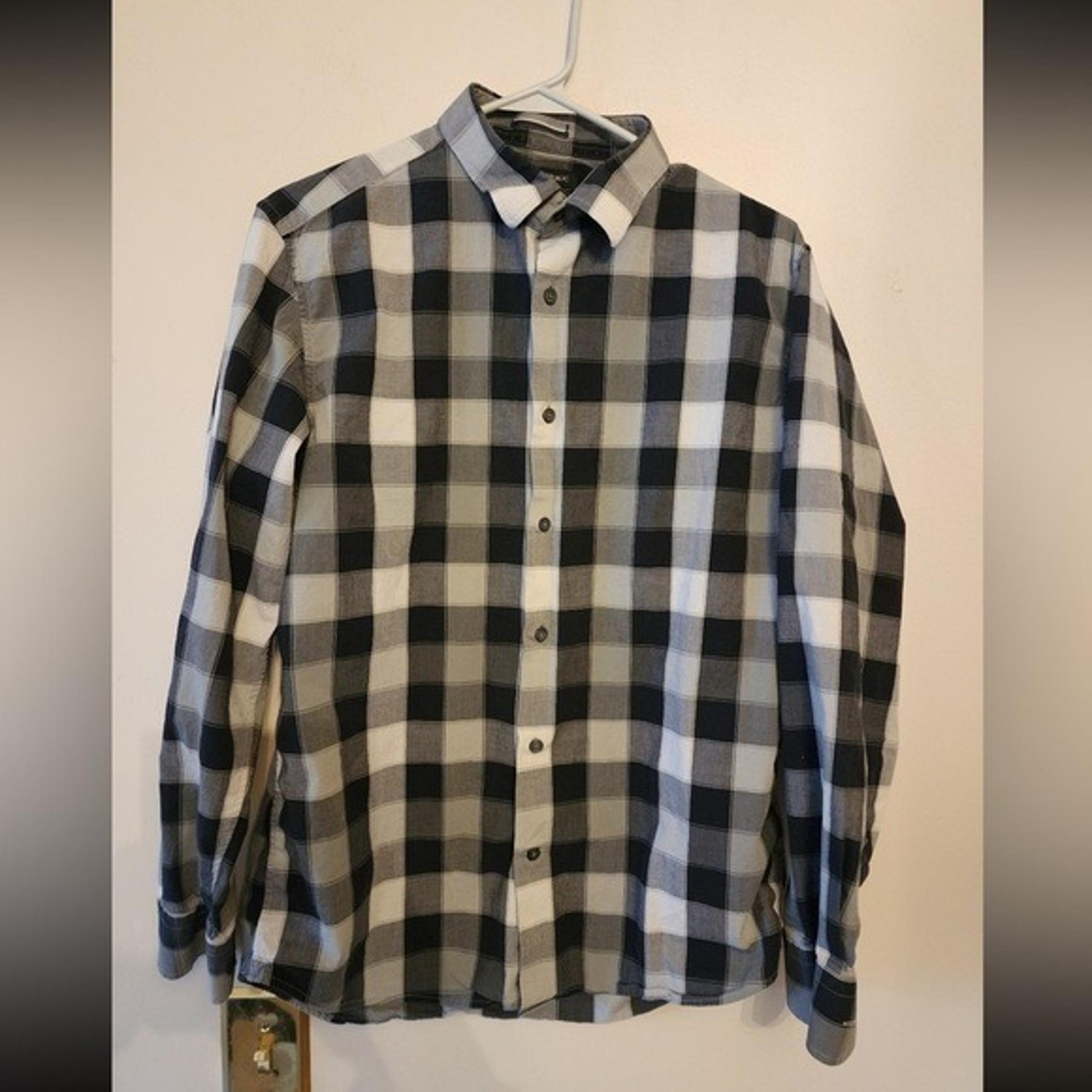 Mens banana republic black plaid long sleeve button down shirt Size medium