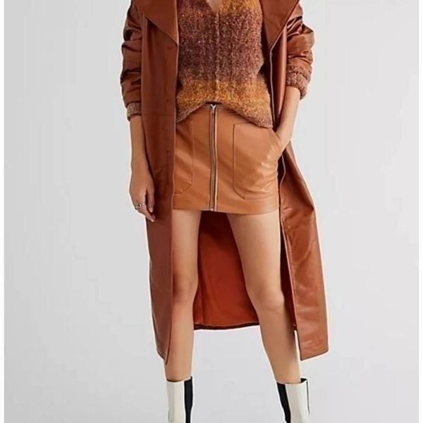 Free people Sz 4 Tan faux vegan leather mini skirt new