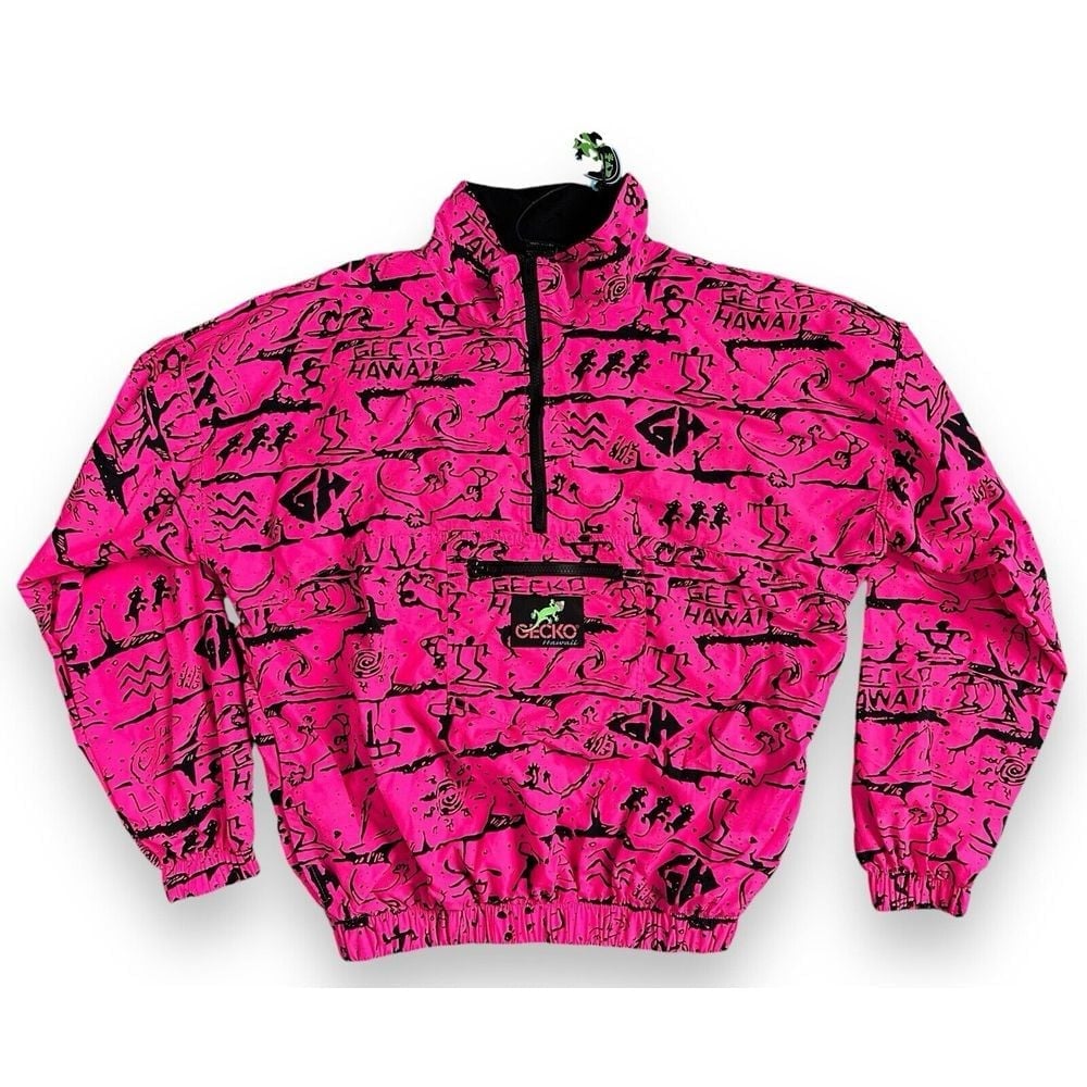 NWT Gecko Hawaii Pink Retro 80s 90s Windbreaker Jacket Size L