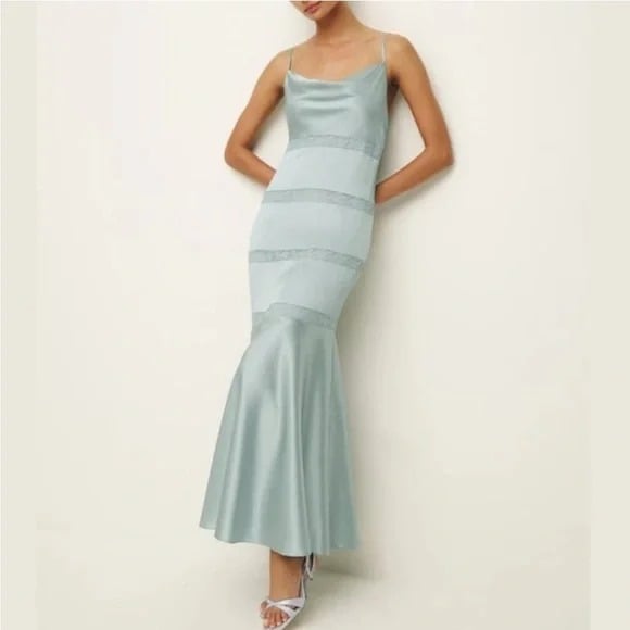 REFORMATION Riah Silk Dress 428 Aquamarine