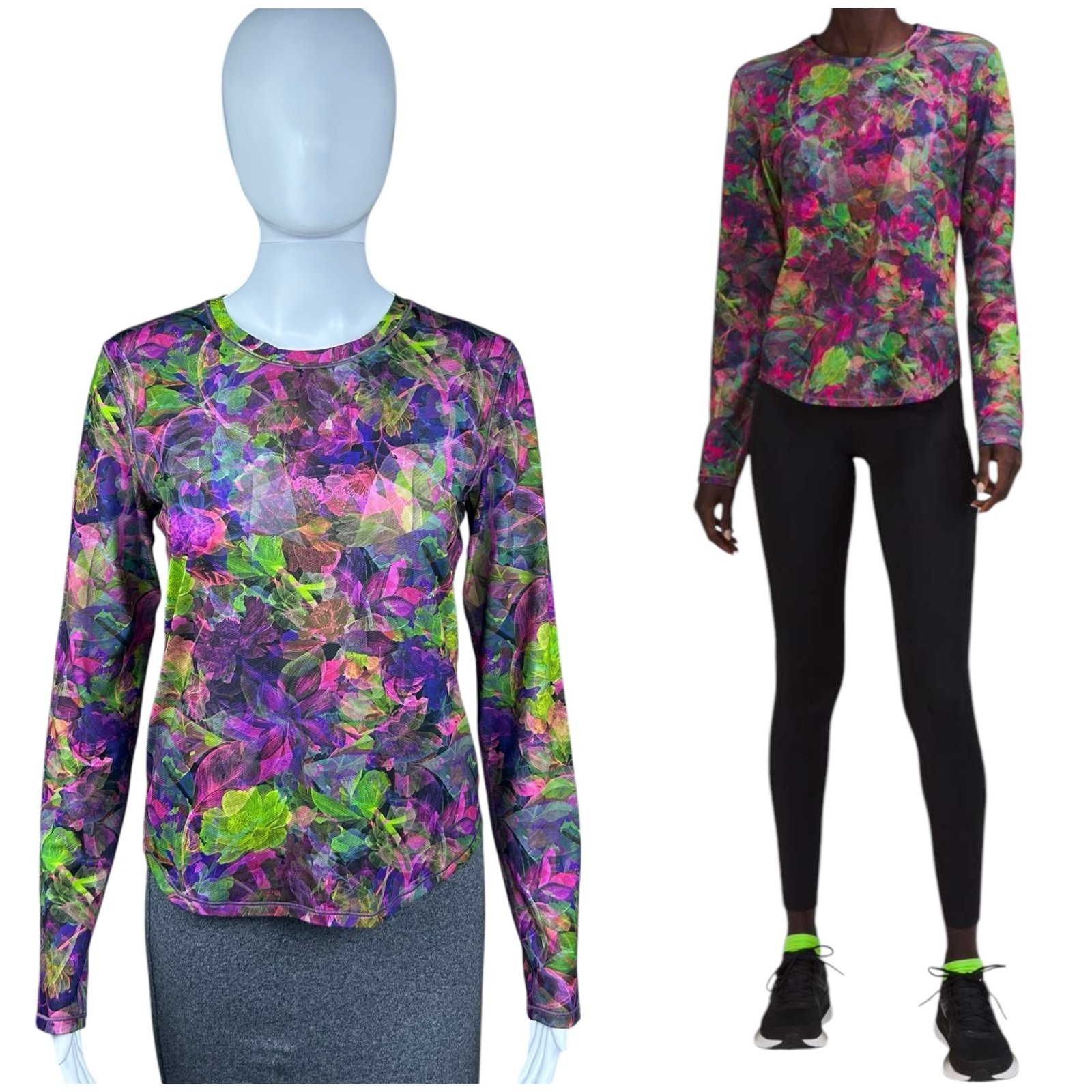 Lululemon High-Neck Running and Training Long Sleeve Shirt Size 4 Floral RARE