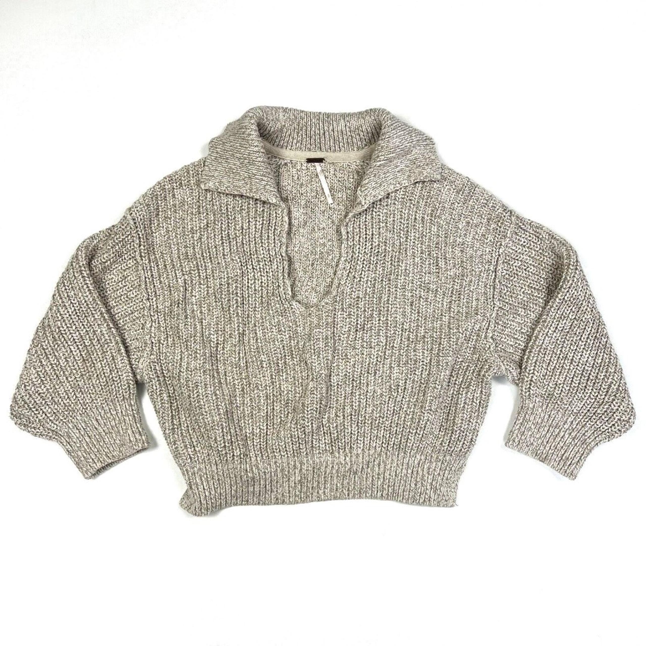 FREE PEOPLE Love This City Collared Sweater Cropped Oversized Beige Women's Sm