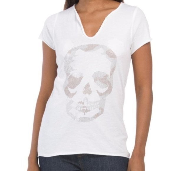 ZADIG & VOLTAIRE Tunisien Camo Skull Tee WHITE Sz. Medium