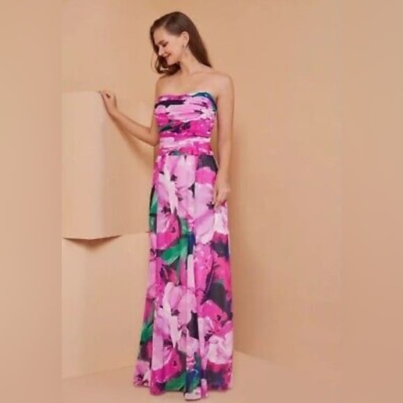 Lauren Ralph Lauren Pink and Purple Spaghetti Strap Evening Dress