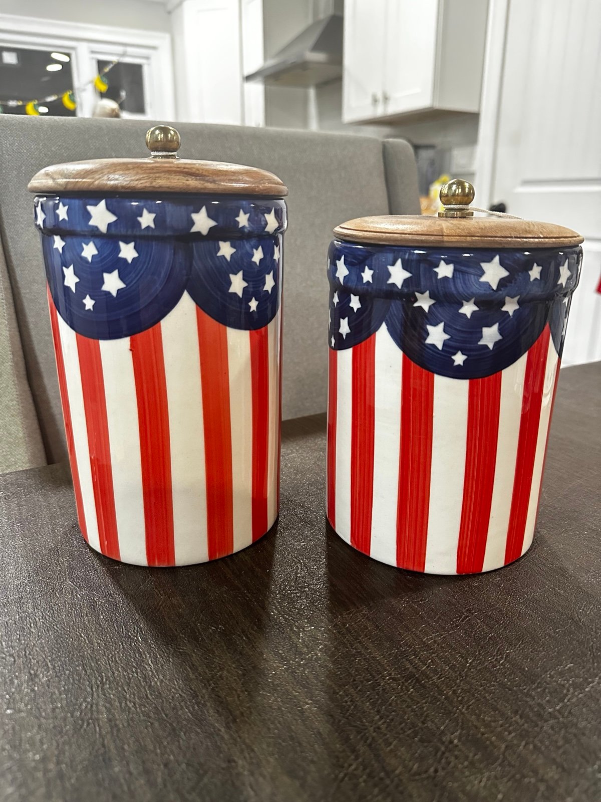 Patriotic canister -cellar with wooden lid two piece X-Large and large.