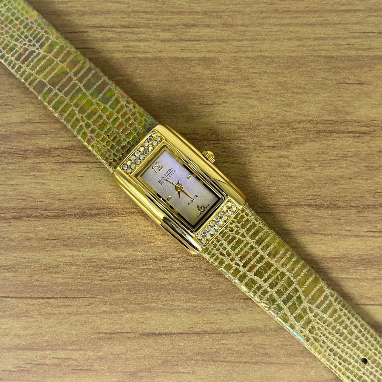 Vintage Joan Rivers Classics Mother of Pearl Face Rhinestone Watch