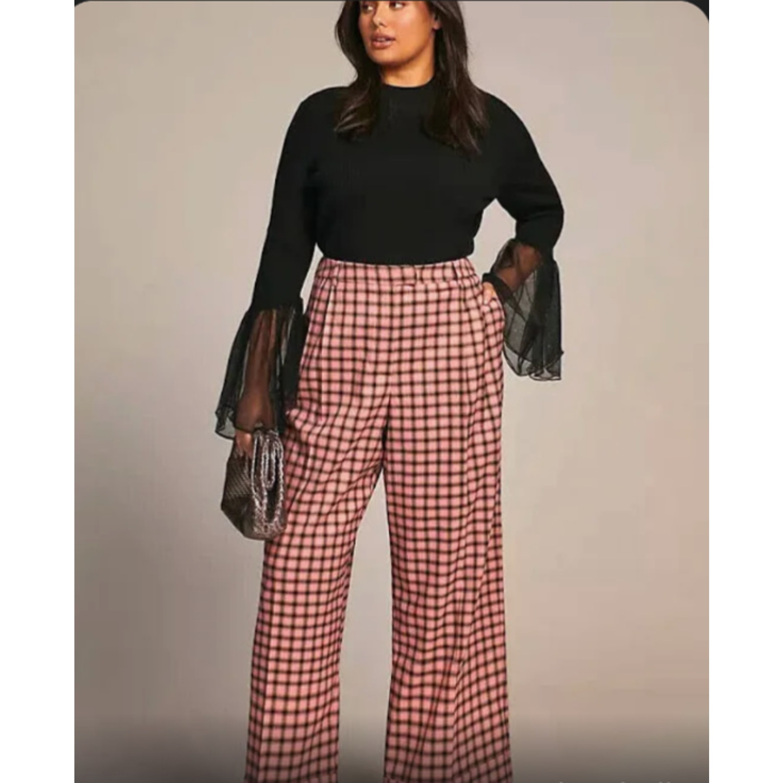 Frnch Wide Leg Pleated Trousers Pant Anthropologie Palmer Rose Plaid Size S D31