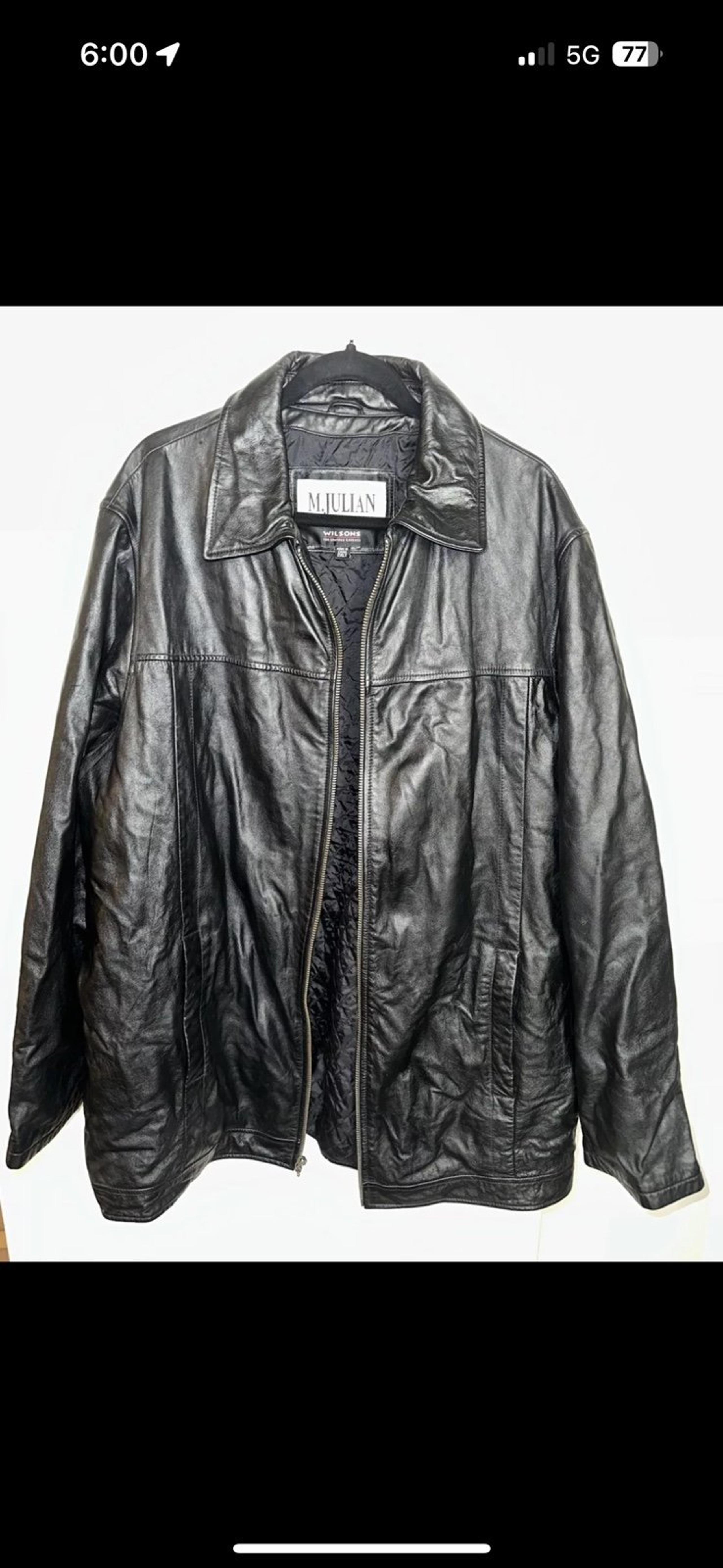 M. Julian Wilsons Black Leather Quilted Lining Jacket Coat Men’s Size 2XLT
