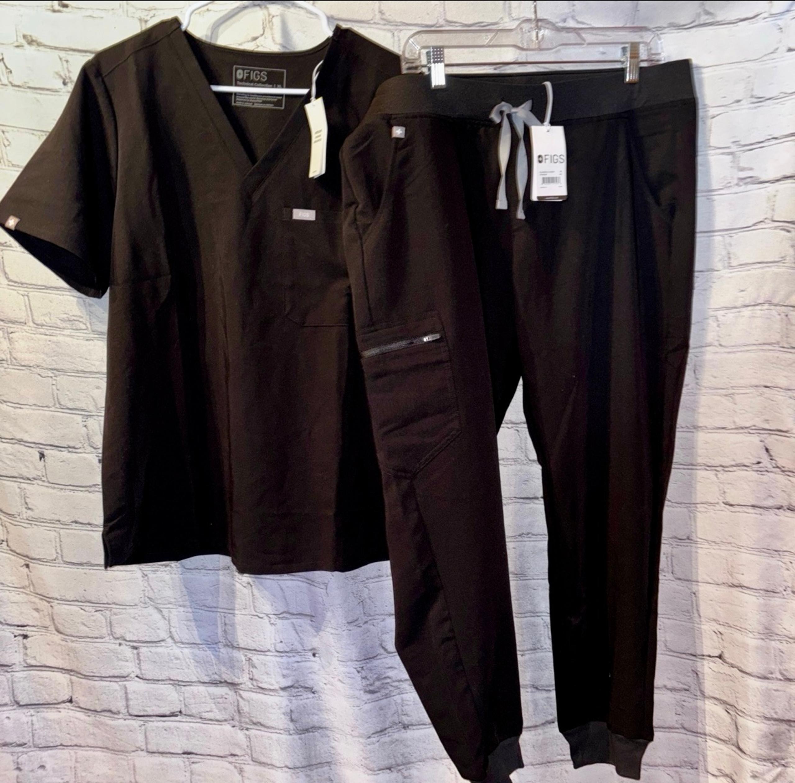 Like New Figs Scrub Set Black Womens Size XL Catarina One Pocket Top & Pants Set