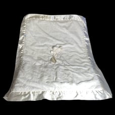 BUNNIES BY THE BAY Plush Cream White Rabbit Carrot Satin Baby Blanket HTF 28x36