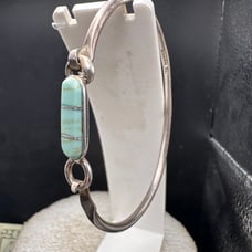 Vintage Sterling Turquoise Bar Tension Bangle Mexico marked Bracelet