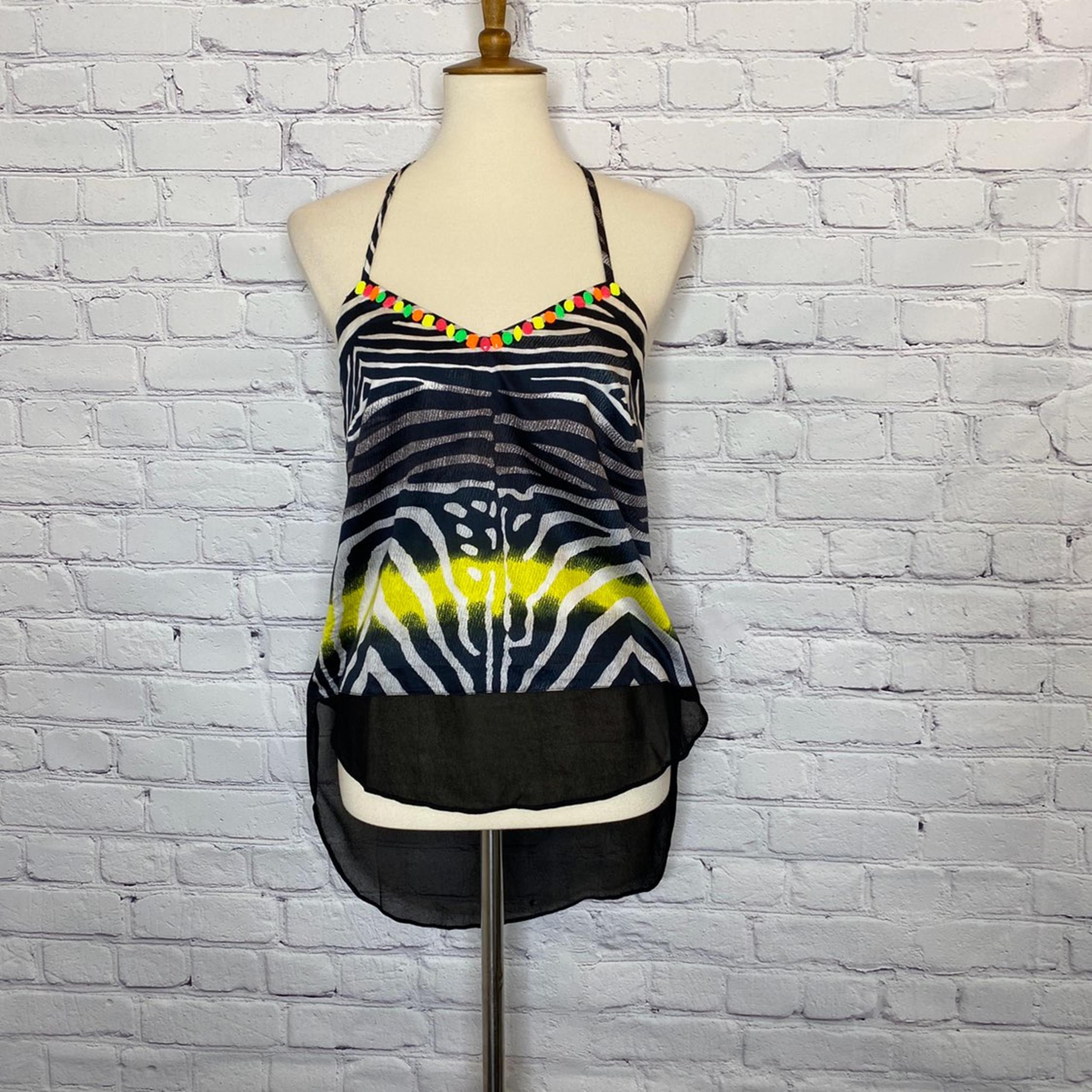 Zebra print beaded high-low tank top