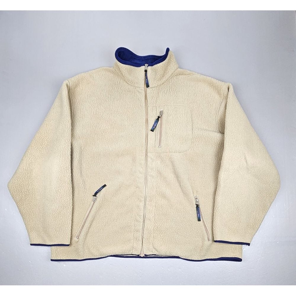 LL Bean Sweater Mens 2XL. Vintage Sherpa Full Zip Mock Neck Zip Pockets.