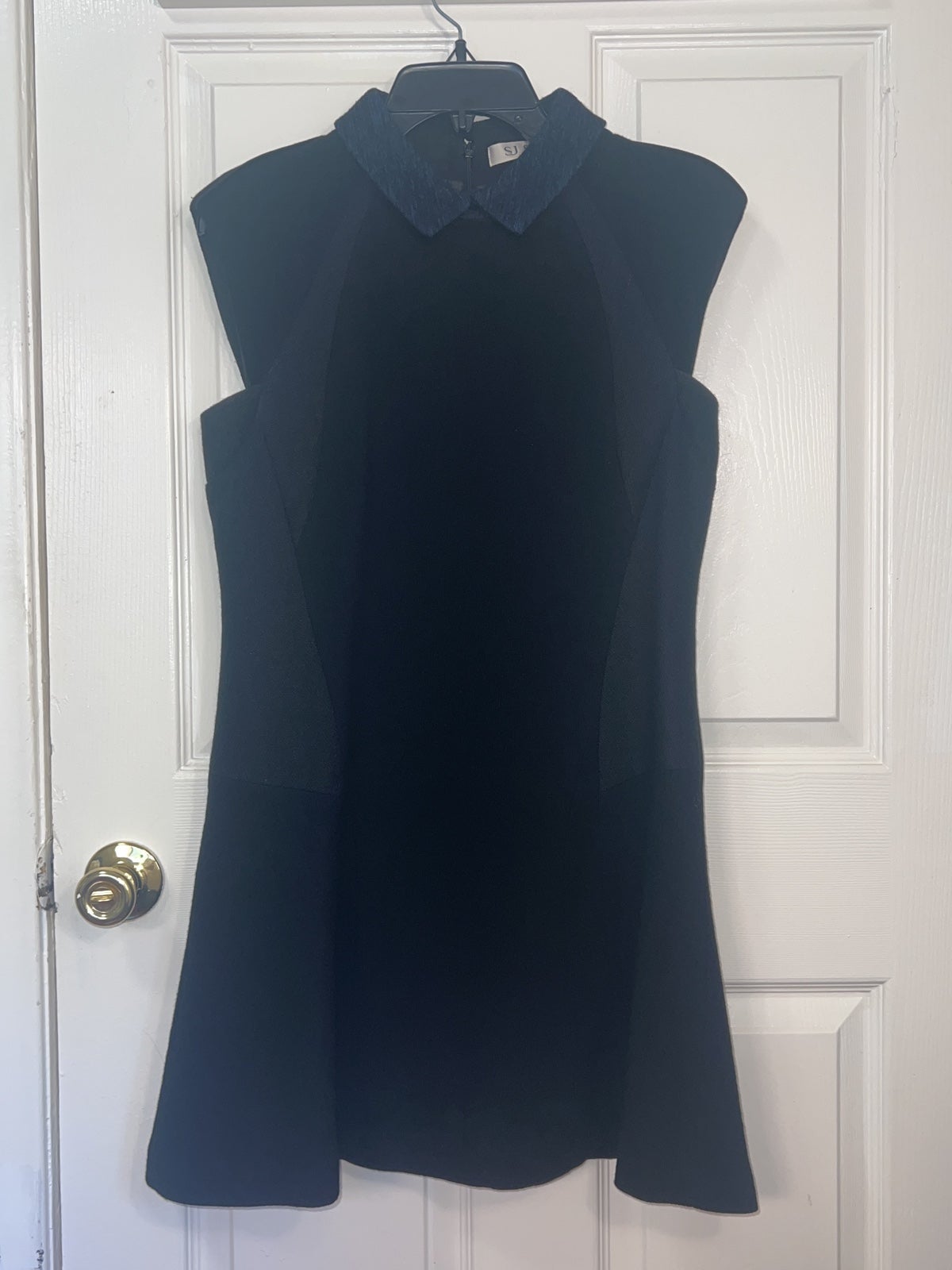 SJSJ - Contrast Paneled Mini Dress - Black/Blue - Size S
