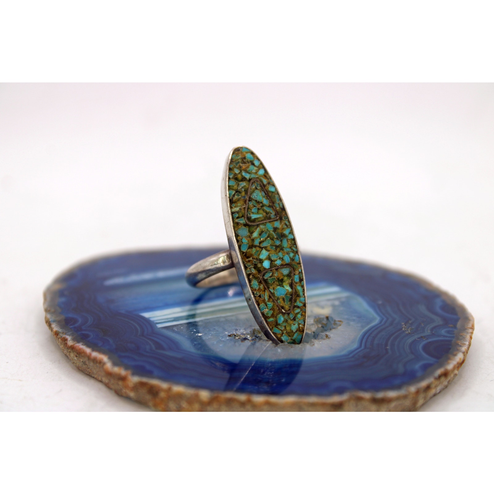 Sterling Silver Turquoise Chip Elongated Ring