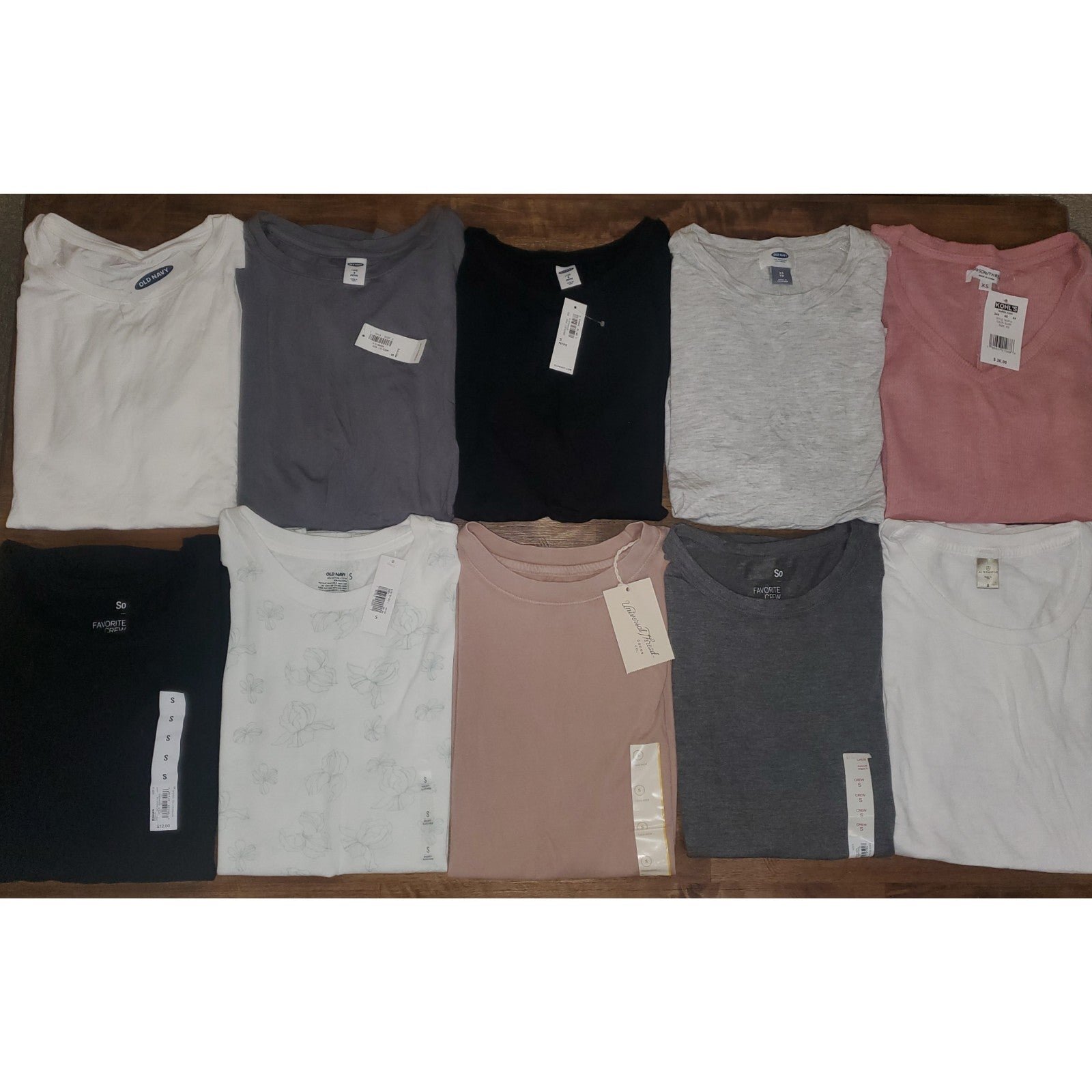 10 New Women's Short Sleeve T-Shirt Tee Top Bundle - White Pink Gray Black