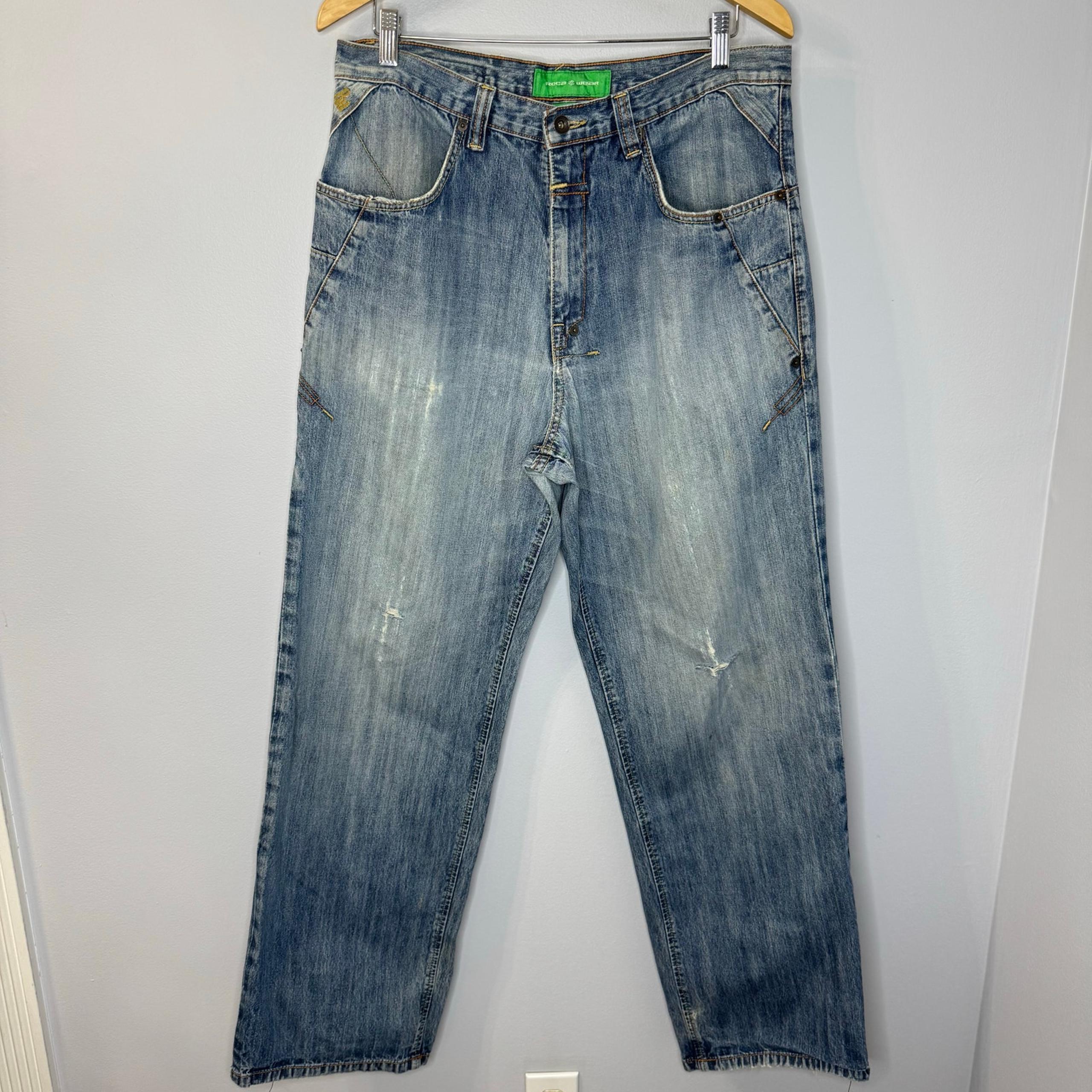 VINTAGE Rocawear Men's Baggy Jeans Light Blue Straight Hip Hop Y2K Sz 36