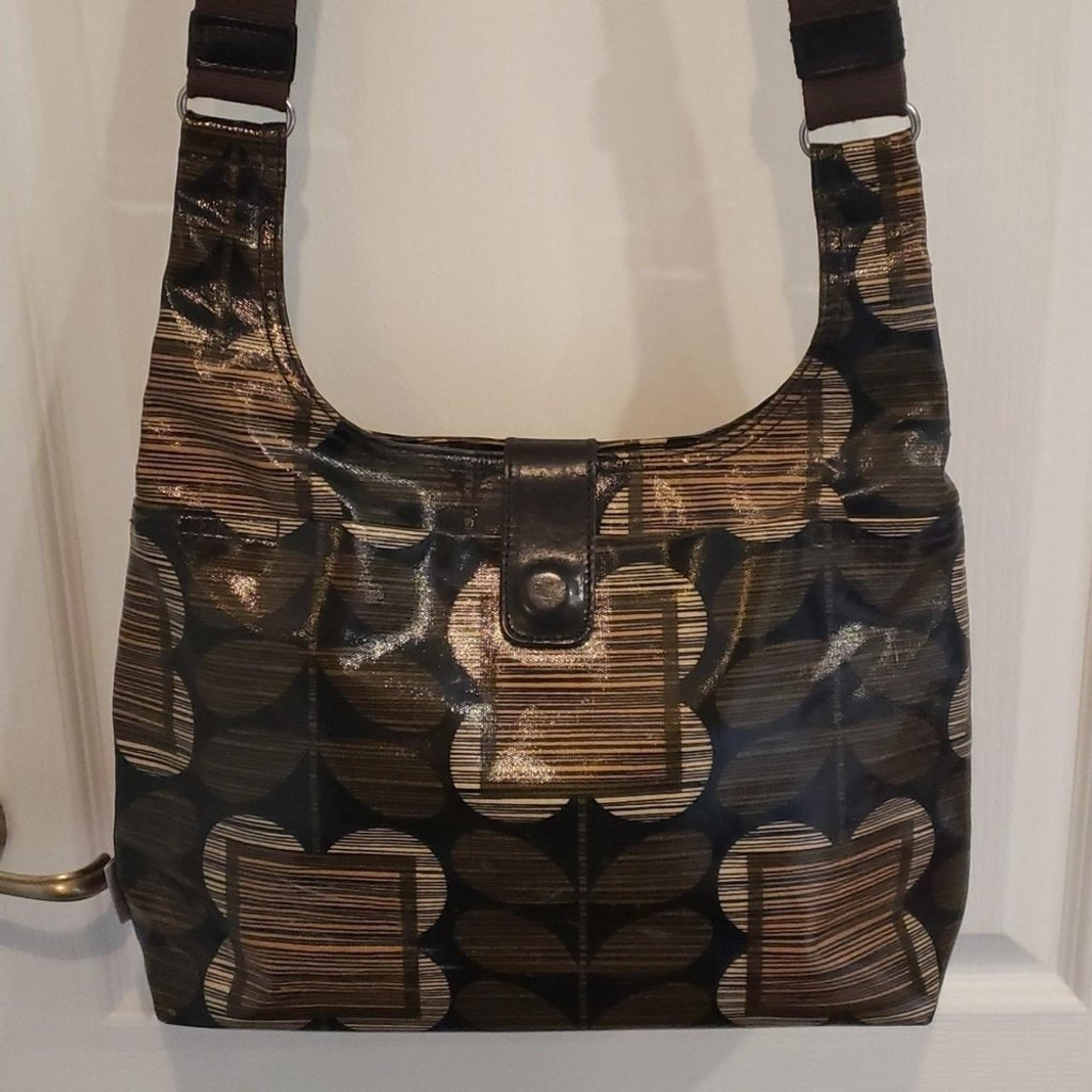 Oria Kiely Vintage black and brown Stem pattern crossbody bag
