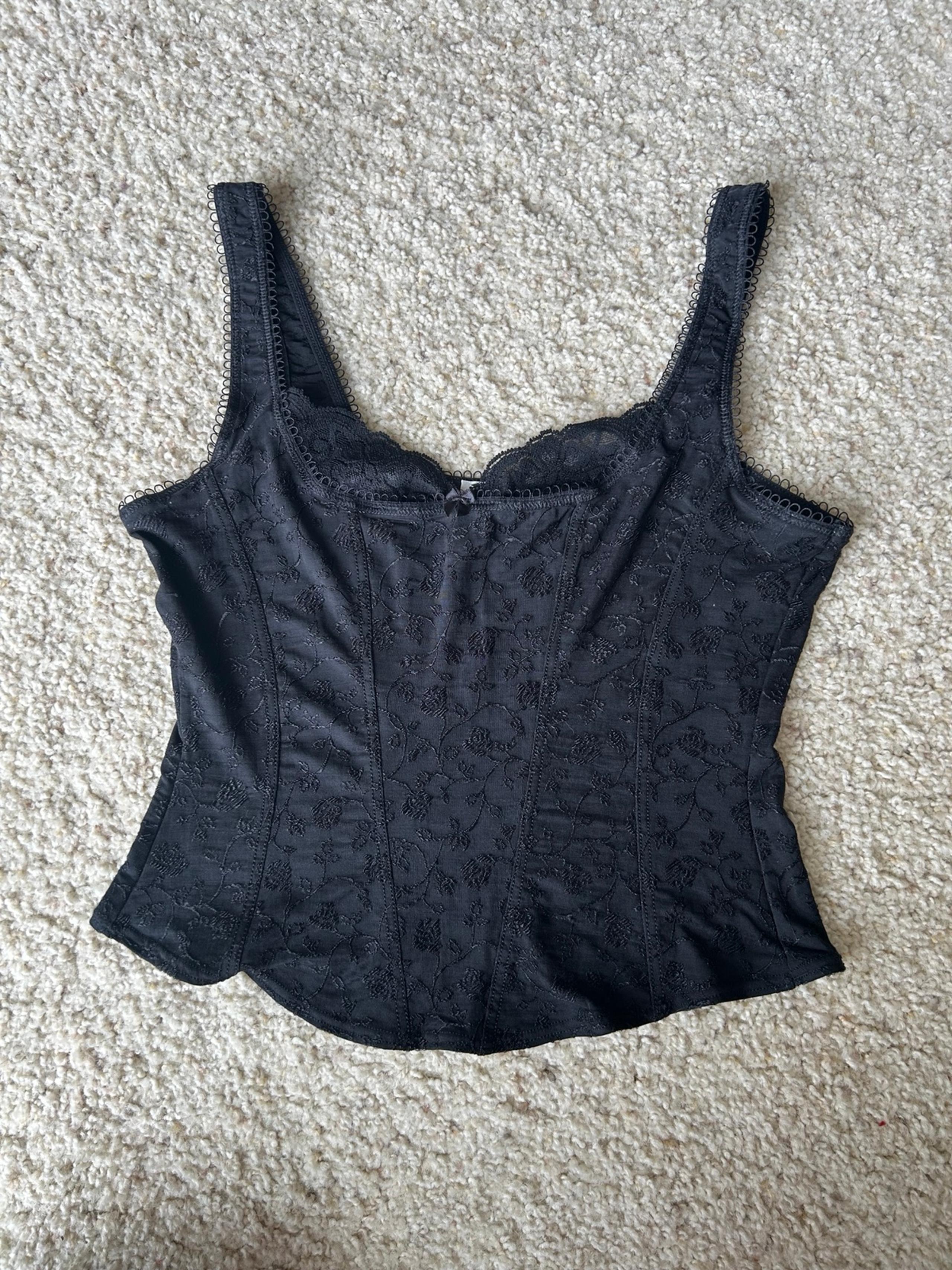 Arianne Black Lace Floral Embroidered Corset Top Women’s Medium