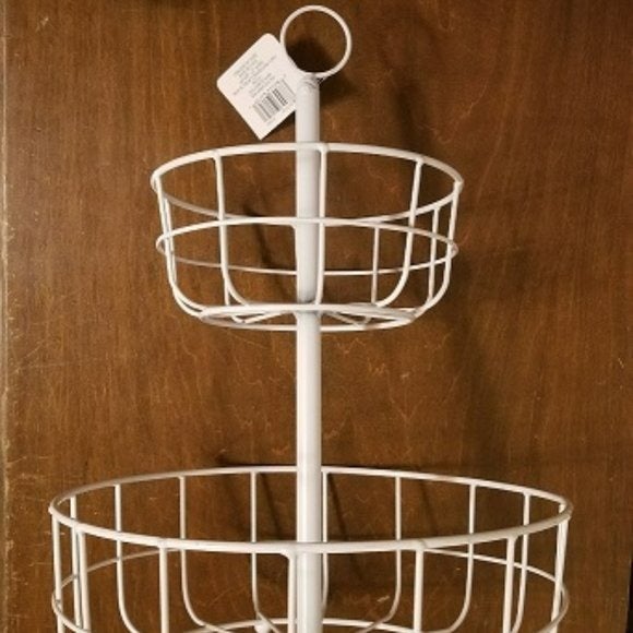 15" White 2-Tier Wire Decorative Basket Kitchen Fruit Vegetables Storage NWT OBO