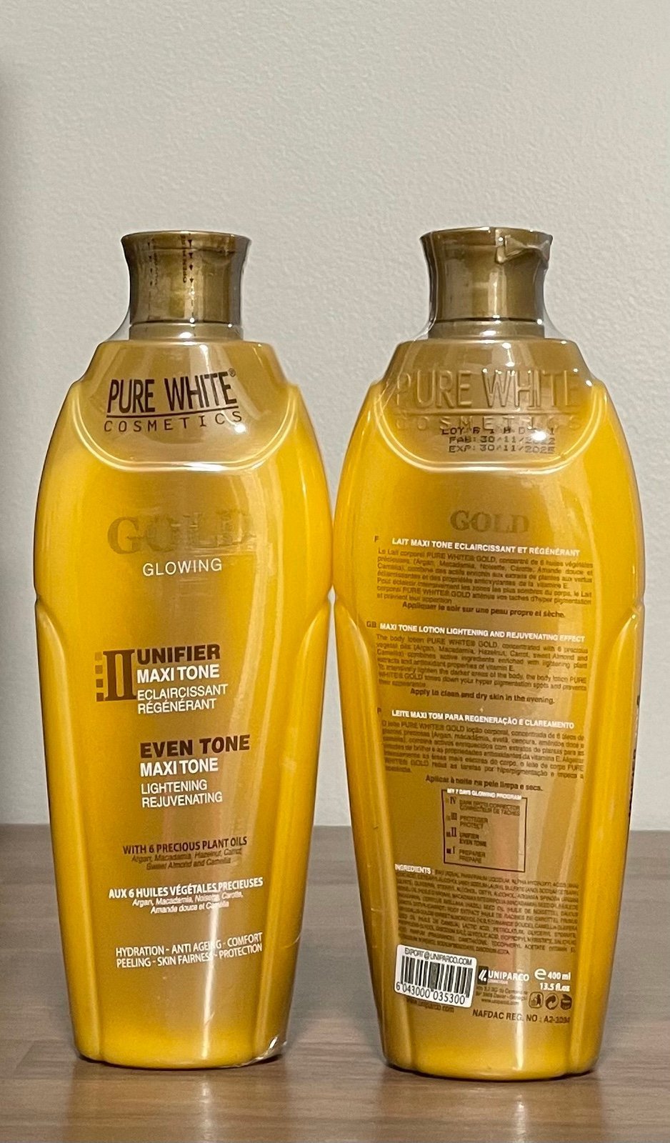 PURE WHITE GOLD BODY LOTION X 2 pack