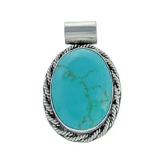Vintage Mexico Sterling Silver 925 Rope Frame Blue Magnesite Pendant