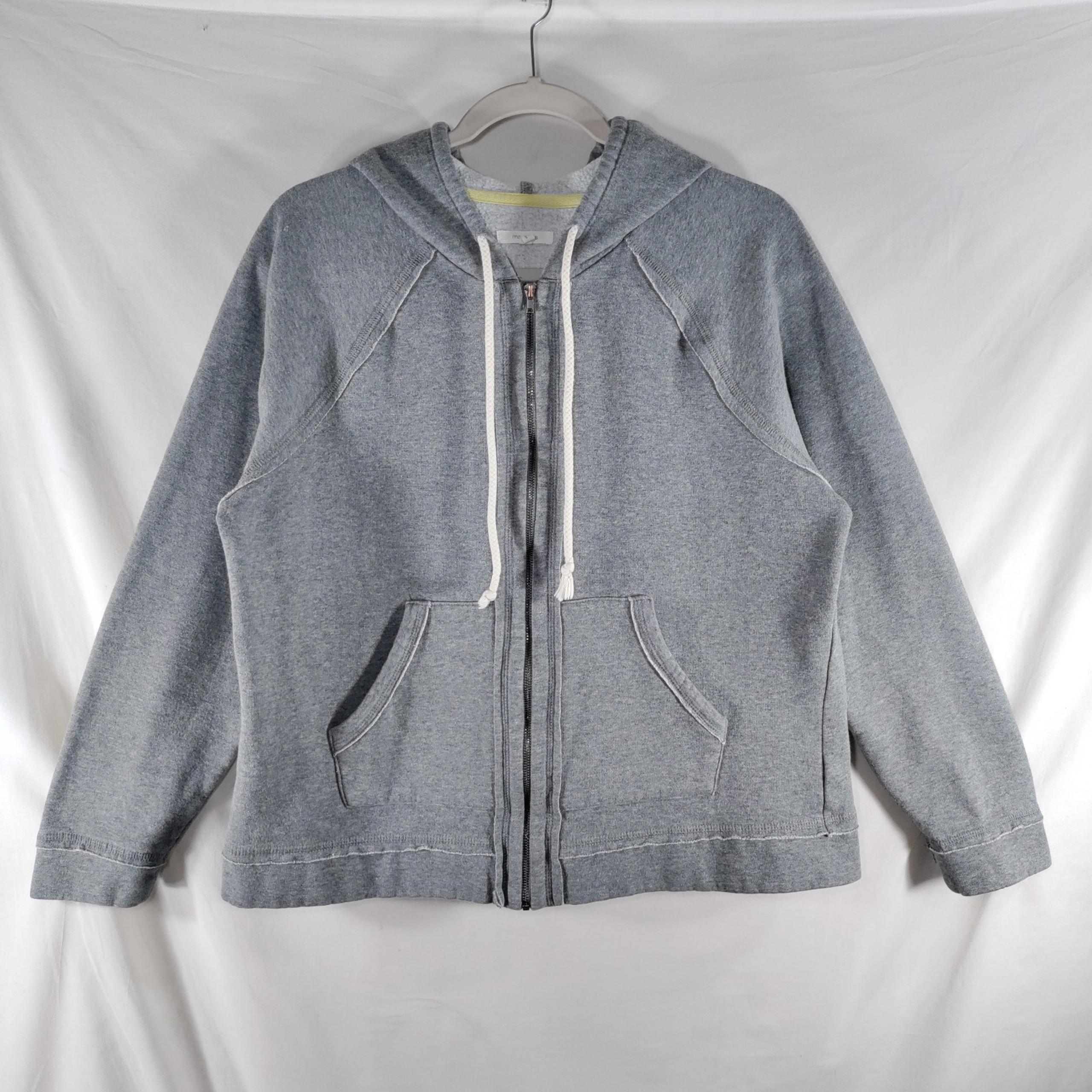 Maurices Zip Front Hoodie Womens M Light Gray Raw Edges Drawstring Hood Full Zip