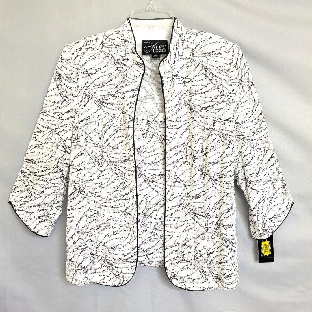Alex Evenings Glitter Twin Set Jacket Tank Size XLP White Black Silver Stretchy