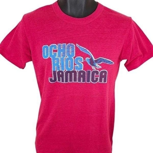 Vintage Ocho Rios Jamaica T Shirt Mens Size Small Pink 80s Travel Destination