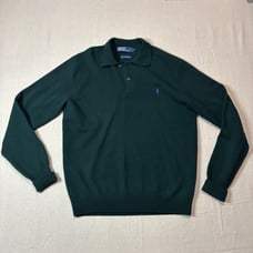 Polo Ralph Lauren 100% Lambswool Sweater Men M Green Collar Long Sleeve Pullover