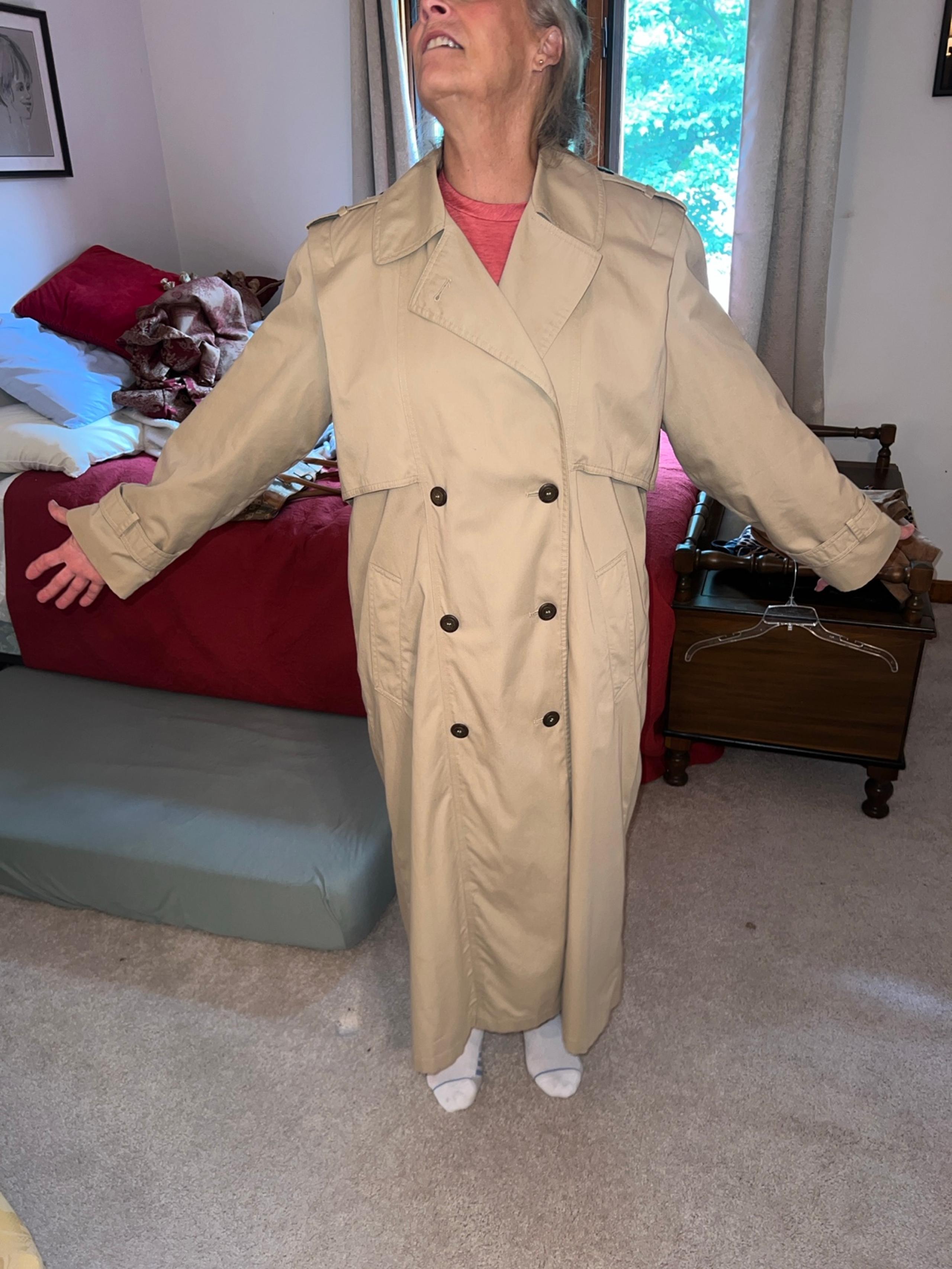 Double breasted long length trench coat size 6