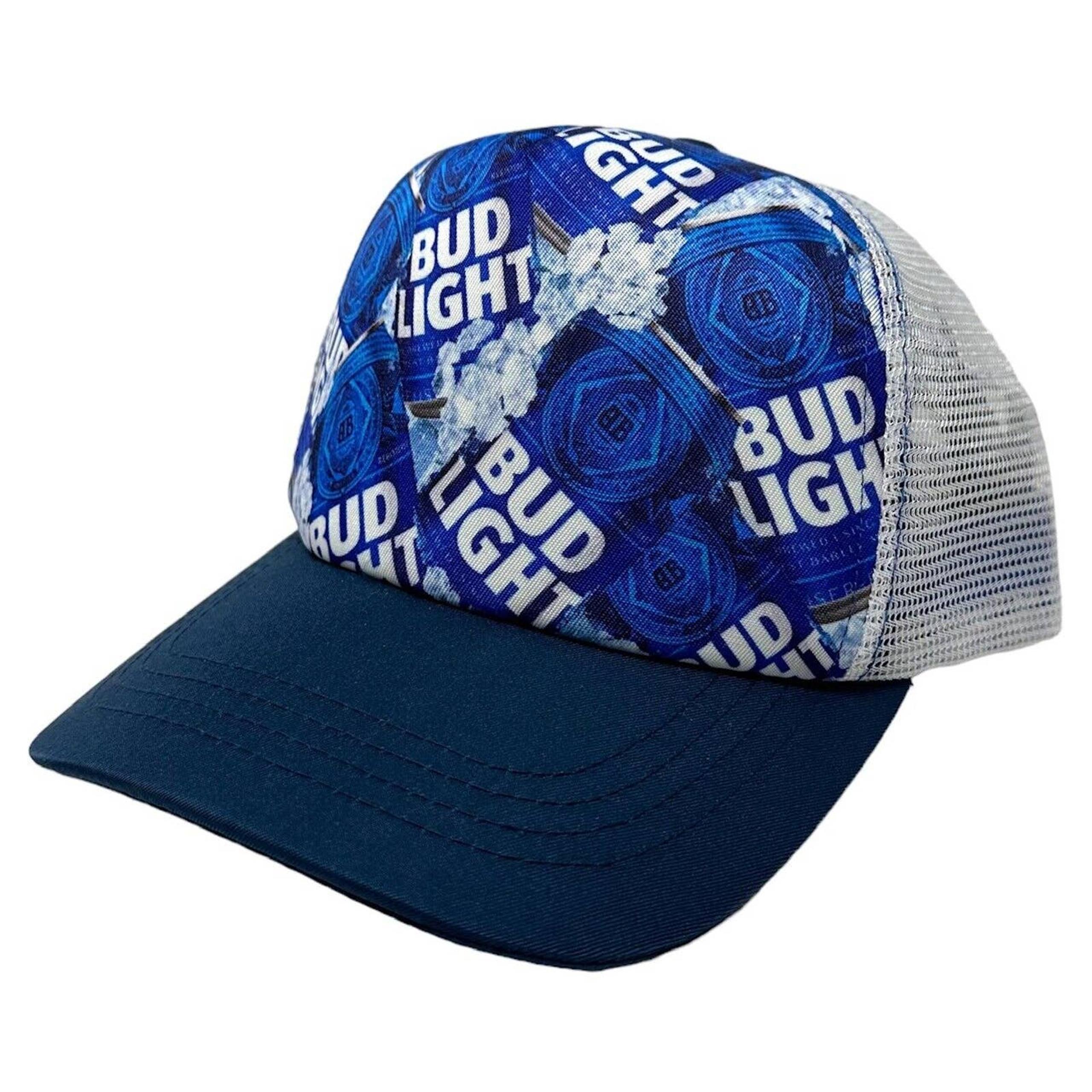 Budweiser Bud Light Beer Men's Graphic Print Foam Trucker Hat Cap in Navy/White