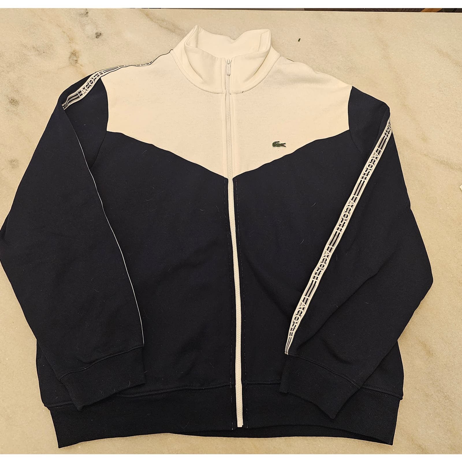 Lacoste Classic Fit Men Black/White Long Sleeve Full Zipper Sweatshirt Size 3XL