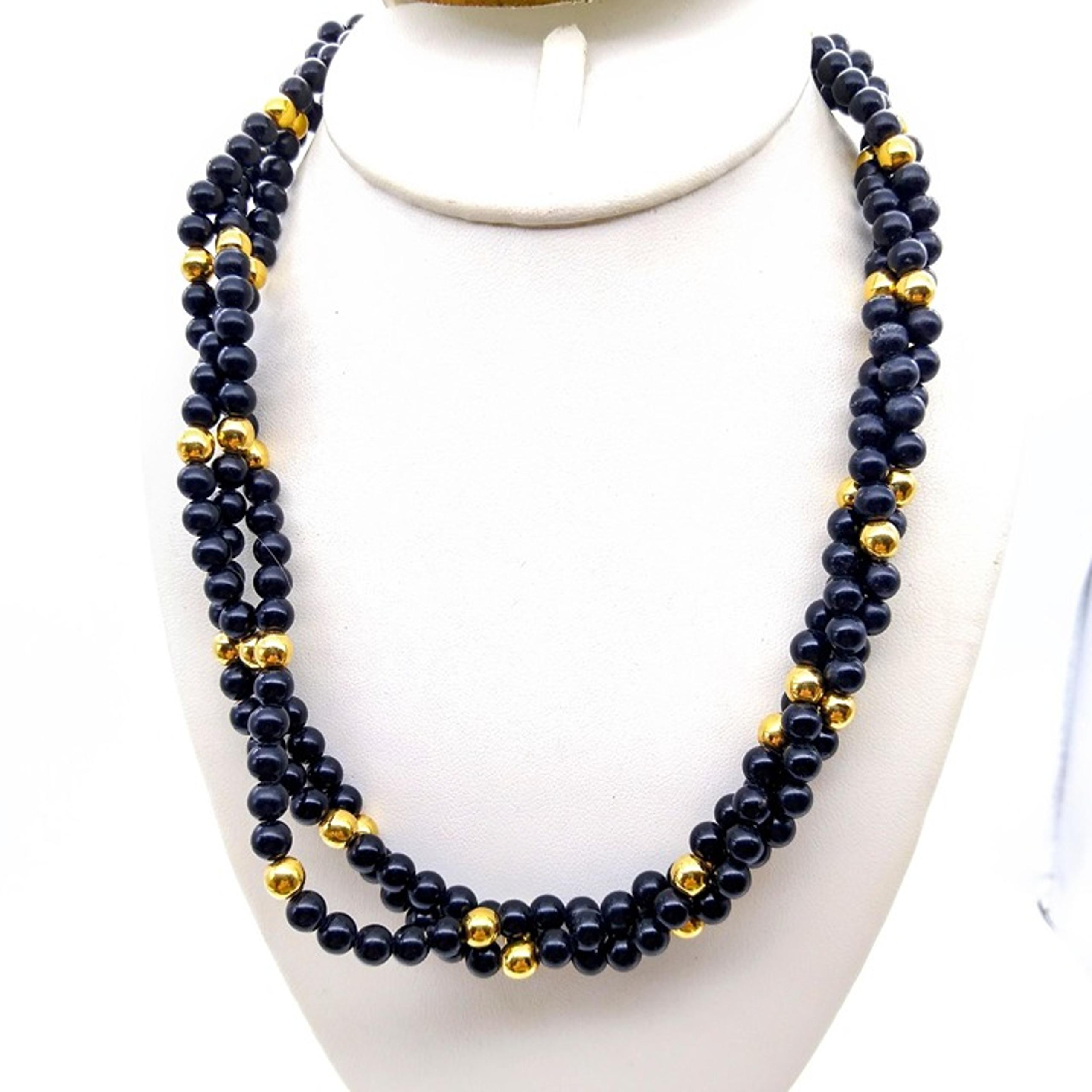 Napier Black Beaded Necklace, Vintage Multi Strand Lucite Beads - Authentic Original Vintage Style
