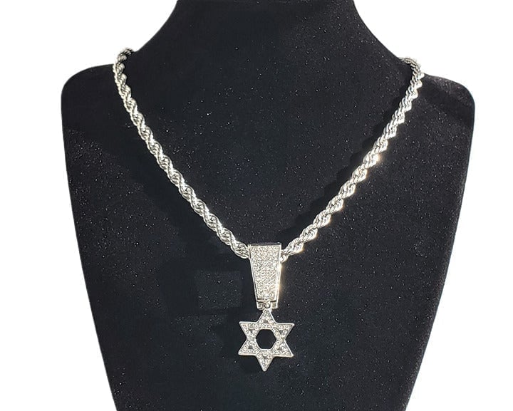 Mens 3ct Diamond 14K White Gold Star Necklace 20" 24" Rope Chain Silver Jewelry