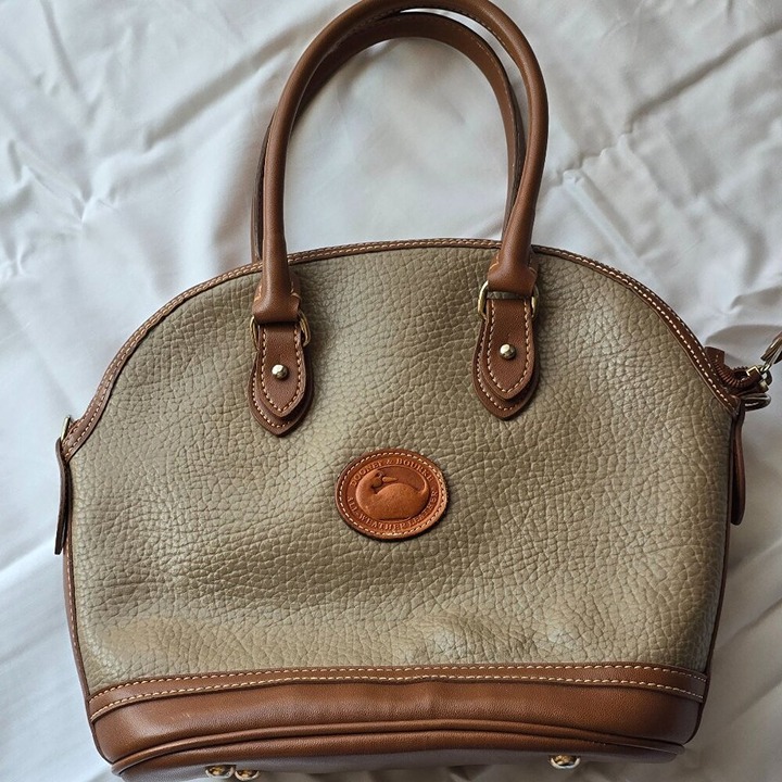 Vintage Dooney & Bourke Leather Norfolk Satchel Taupe