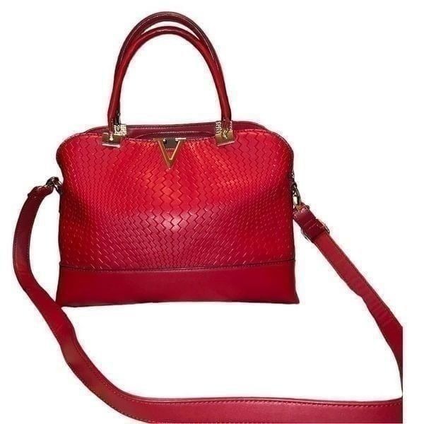 Shoe room brand beautiful red chevron skin print satchel!